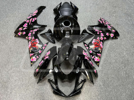 Suzuki GSXR 600-750 2011-2025 Gloss Black with Cherry Blossom & Oni Mask ABS Fairings | Monster Fairings