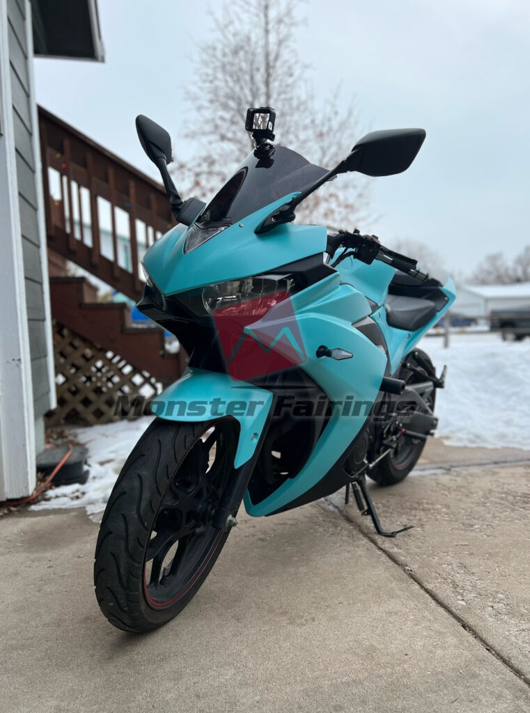 2014 - 2018 Yamaha R3 Matte Baby Blue fairing set - ABS injection, custom painted by Monster Fairings