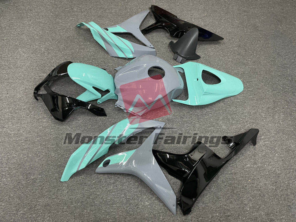 2007 - 2008 Honda CBR600RR Gloss Nardo Gray Black & Teal fairing set - ABS injection, custom painted by Monster Fairings