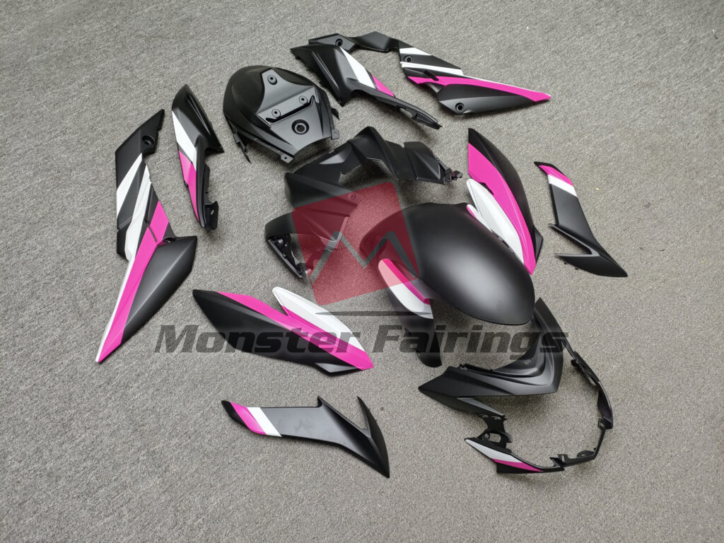 Suzuki GSXS 750 custom ABS fairings 2017 - 2022 in Matte Black & Pink with White - durable replacement kit, Monster Fairings