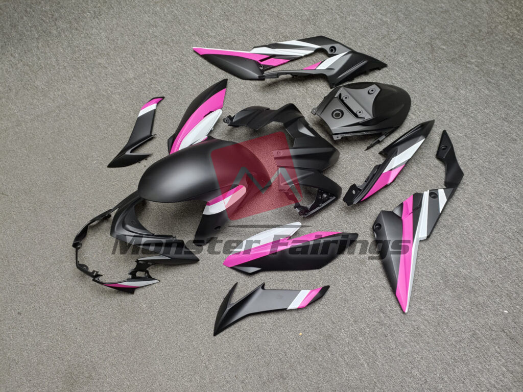 2017 - 2022 Suzuki GSXS 750 Matte Black & Pink with White fairing set - ABS injection, custom painted by Monster Fairings