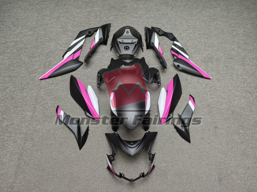 Suzuki GSXS 750 2017 - 2022 Matte Black & Pink with White ABS fairings - custom motorcycle bodywork kit by Monster Fairings