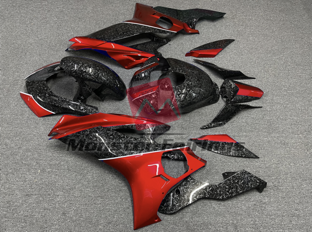 2017 - 2022 Yamaha R6 Forged Carbon Fiber Style with Red fairing set - ABS injection, custom painted by Monster Fairings
