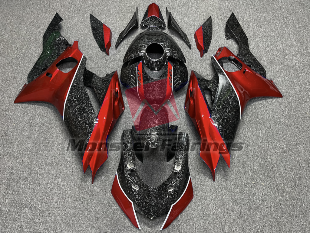 Yamaha R6 2017 - 2022 Forged Carbon Fiber Style with Red ABS fairings - custom motorcycle bodywork kit by Monster Fairings