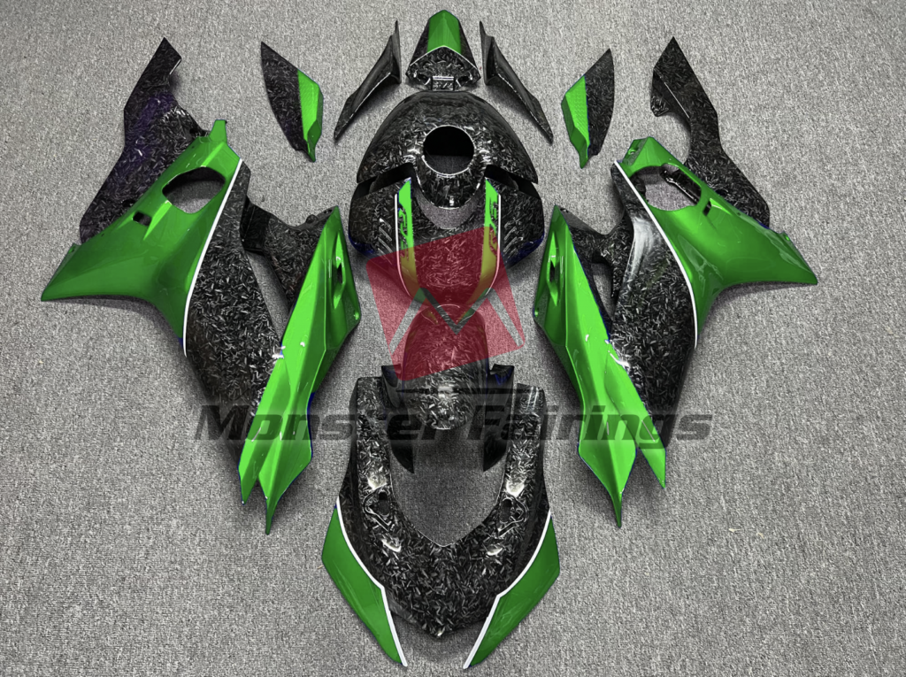 Yamaha R6 2017 - 2022 Forged Carbon Fiber Style with Green ABS fairings - custom motorcycle bodywork kit by Monster Fairings
