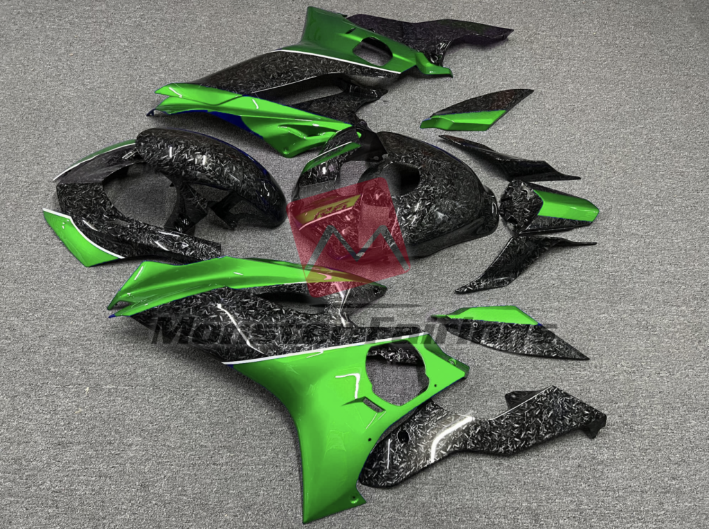 2017 - 2022 Yamaha R6 Forged Carbon Fiber Style with Green fairing set - ABS injection, custom painted by Monster Fairings