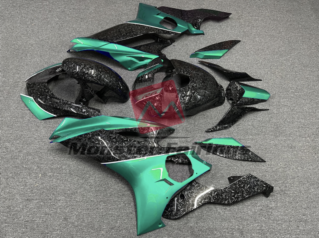 2017 - 2022 Yamaha R6 Forged Carbon Fiber Style with Teal fairing set - ABS injection, custom painted by Monster Fairings