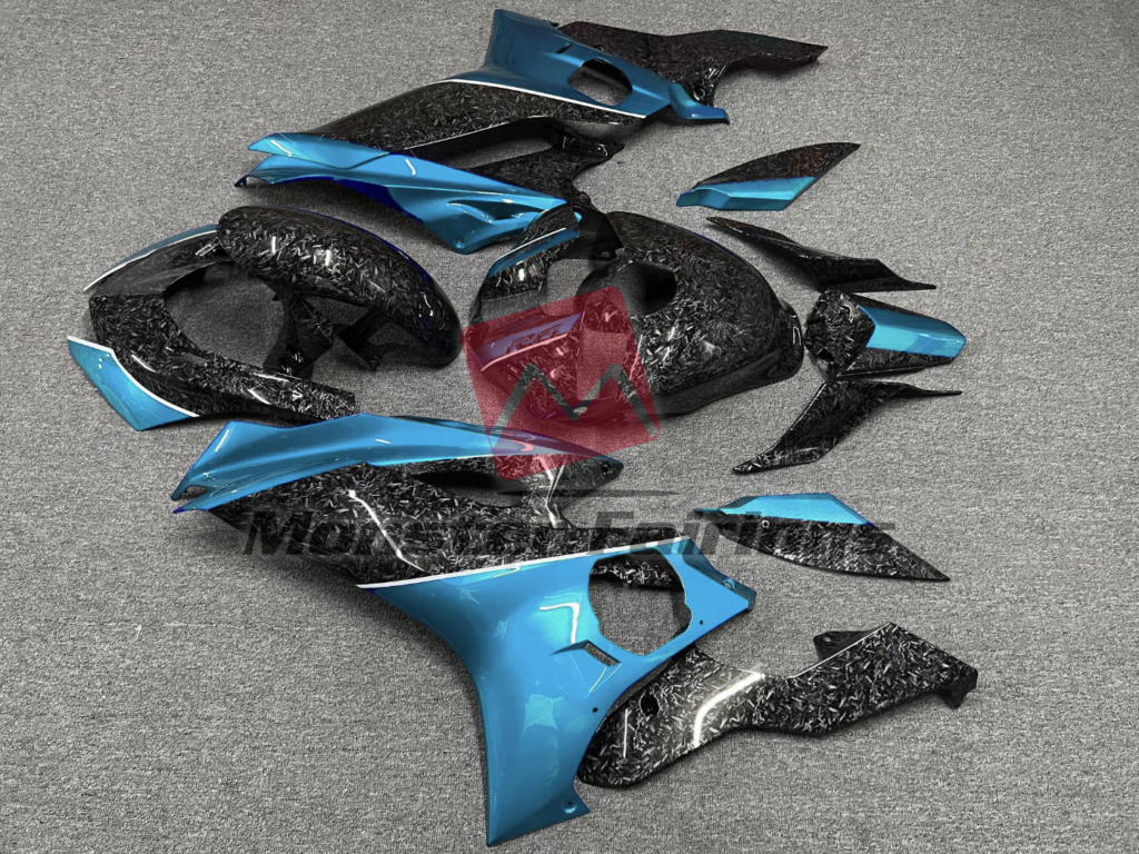 2017 - 2022 Yamaha R6 Forged Carbon Fiber Style with Light Blue fairing set - ABS injection, custom painted by Monster Fairings