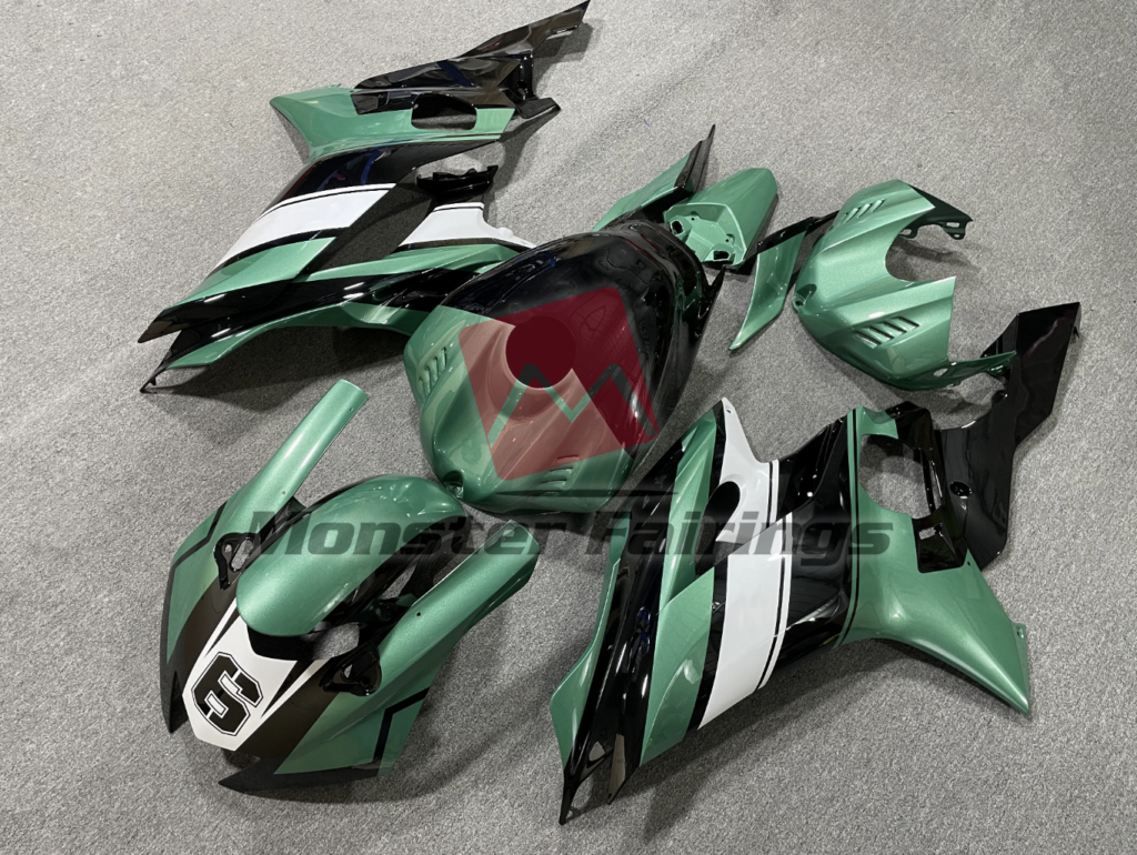 Yamaha R6 custom ABS fairings 2017 - 2022 in Teal Black and White - durable replacement kit, Monster Fairings