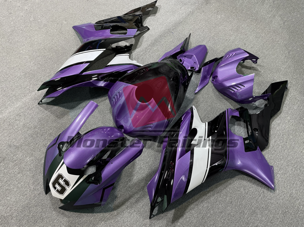Yamaha R6 custom ABS fairings 2017 - 2022 in Purple Black and White - durable replacement kit, Monster Fairings