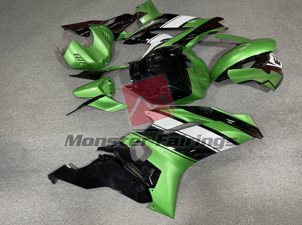 2017 - 2022 Yamaha R6 Green Black and White fairing set - ABS injection, custom painted by Monster Fairings