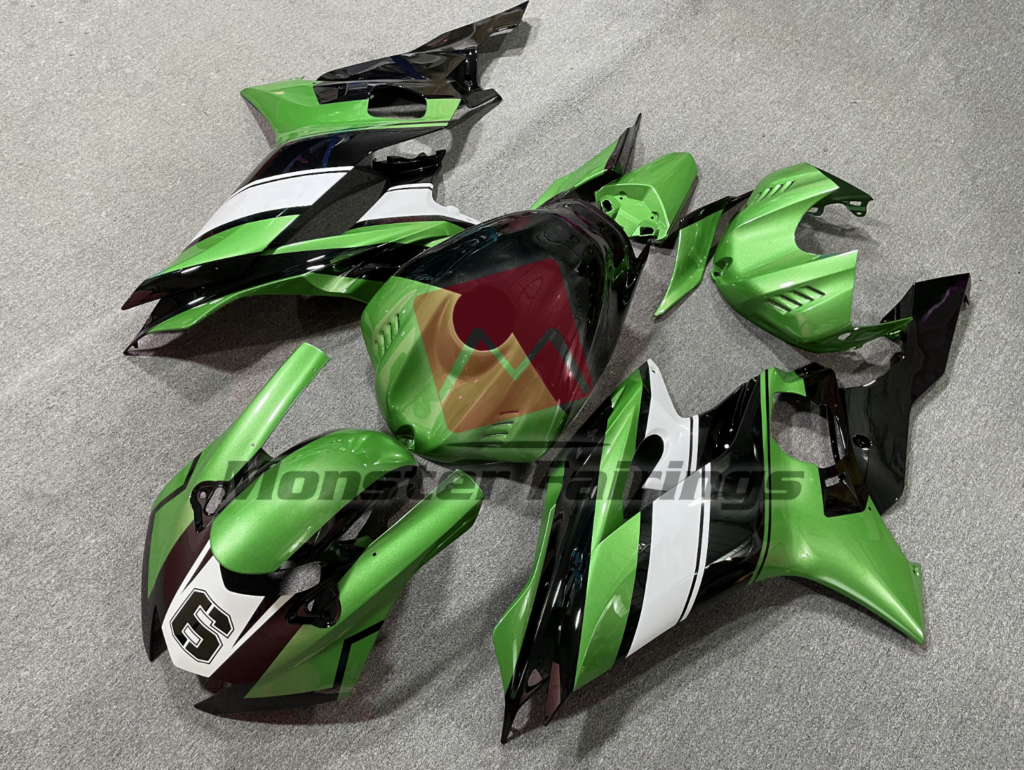Yamaha R6 custom ABS fairings 2017 - 2022 in Green Black and White - durable replacement kit, Monster Fairings