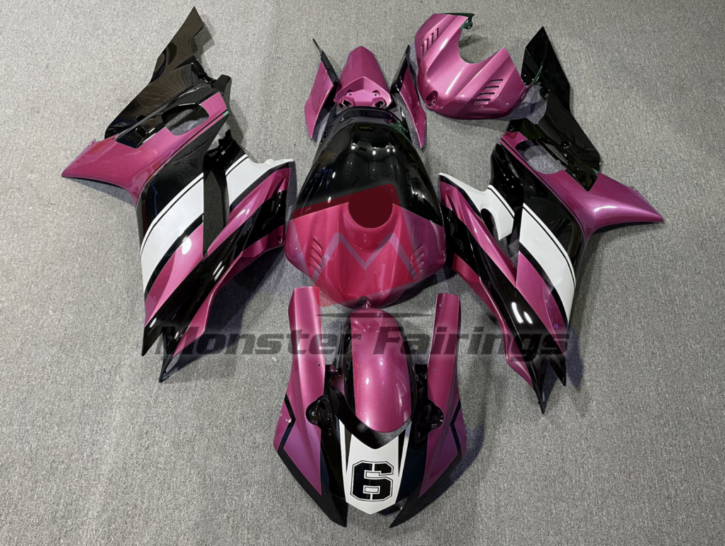 Yamaha R6 2017 - 2022 Pink Black and White ABS fairings - custom motorcycle bodywork kit by Monster Fairings