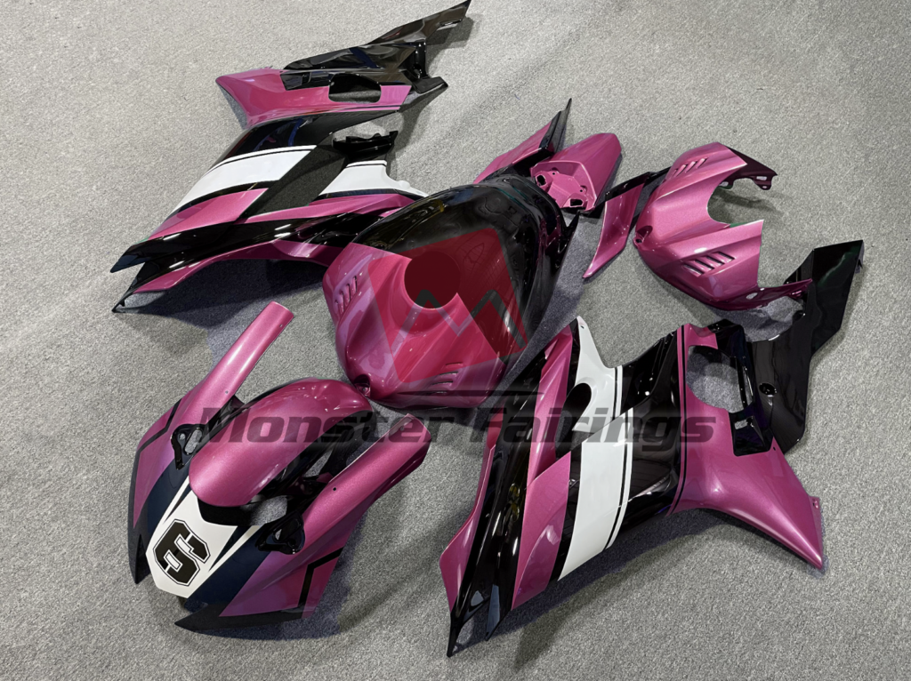 Yamaha R6 custom ABS fairings 2017 - 2022 in Pink Black and White - durable replacement kit, Monster Fairings