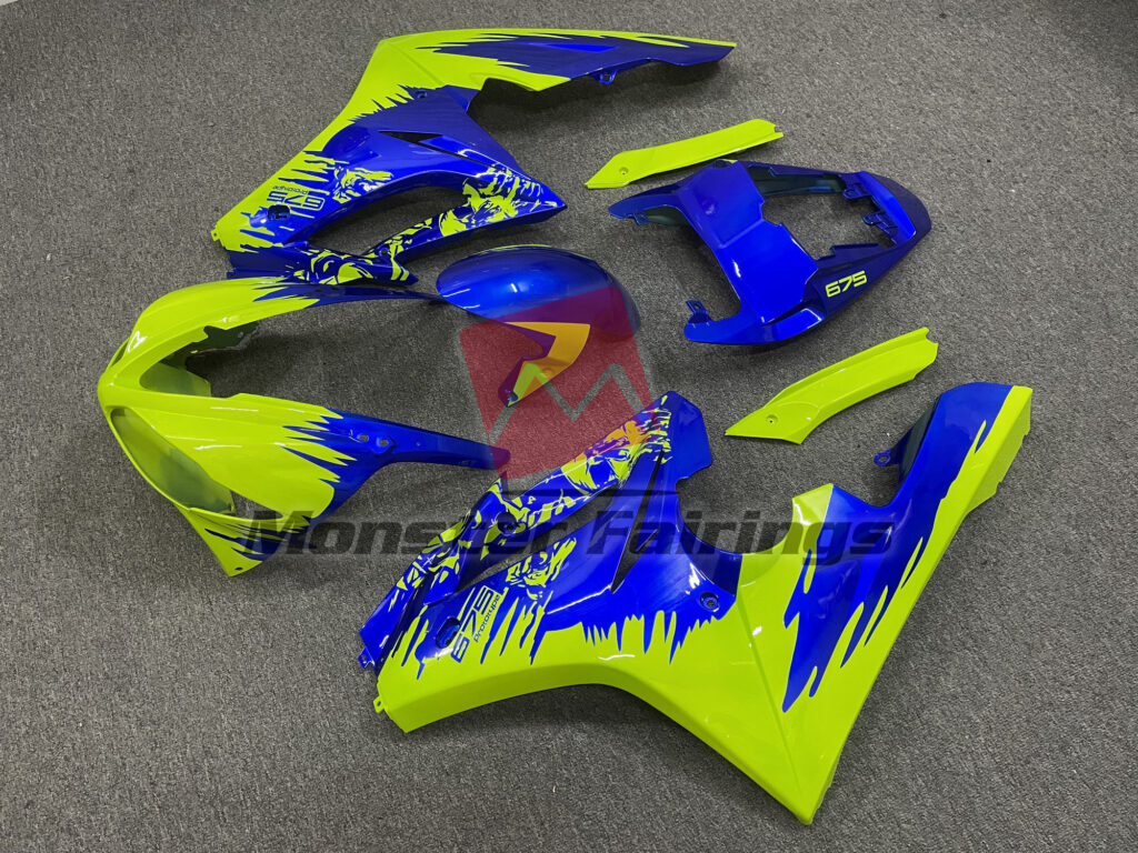 Triumph Daytona 675 custom ABS fairings 2009 - 2012 in Blue and High Vis Yellow - durable replacement kit, Monster Fairings