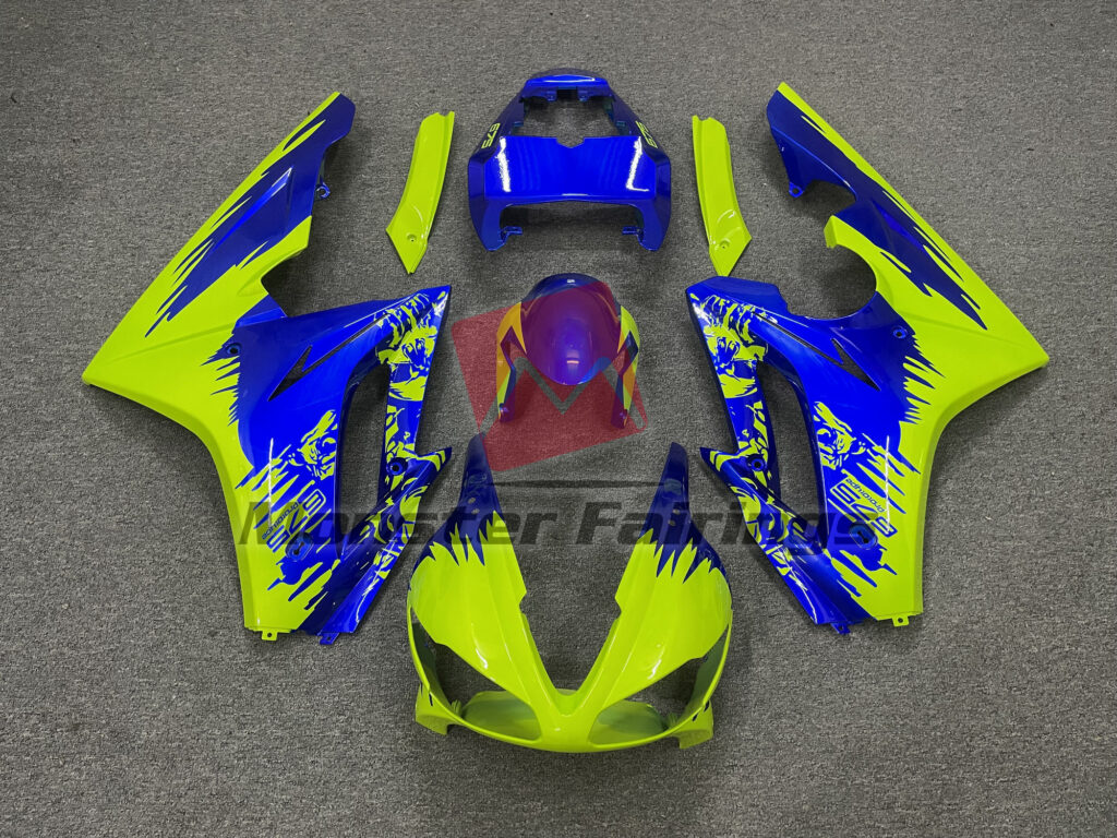 Triumph Daytona 675 2009 - 2012 Blue and High Vis Yellow ABS fairings - custom motorcycle bodywork kit by Monster Fairings