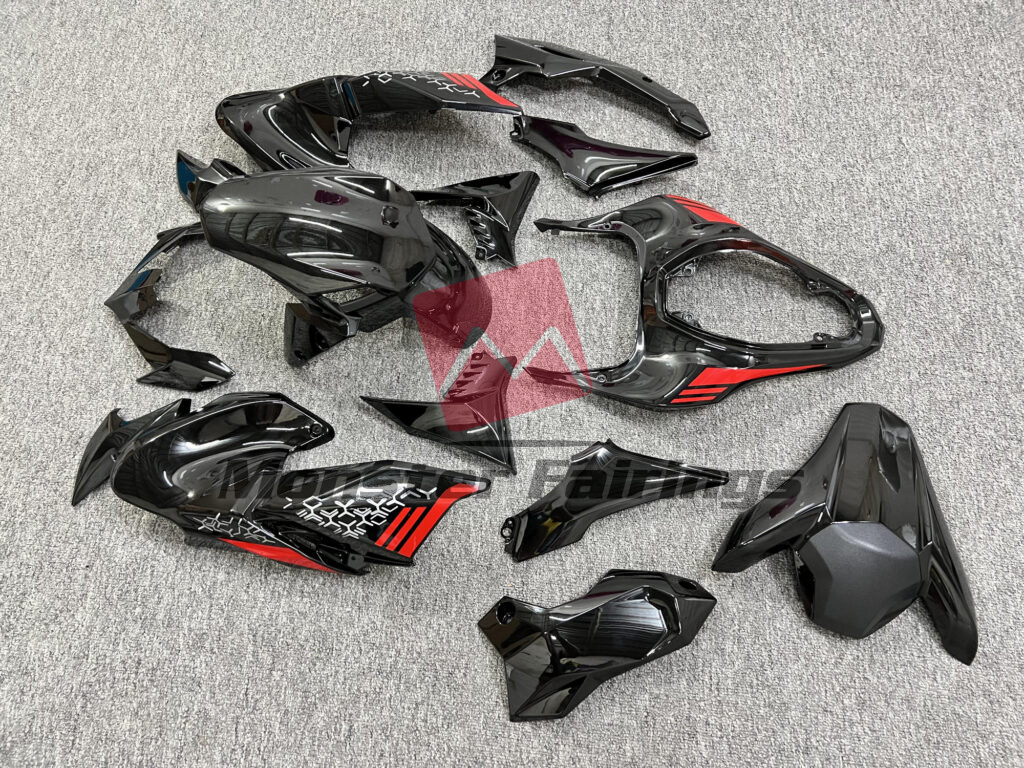 2020 - 2022 Kawasaki Z900 Gloss Black with Red fairing set - ABS injection, custom painted by Monster Fairings