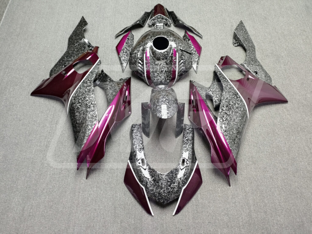 Yamaha R6 2017 - 2022 Gloss Forged Carbon Fiber Style with Purple ABS fairings - custom motorcycle bodywork kit by Monster Fairings