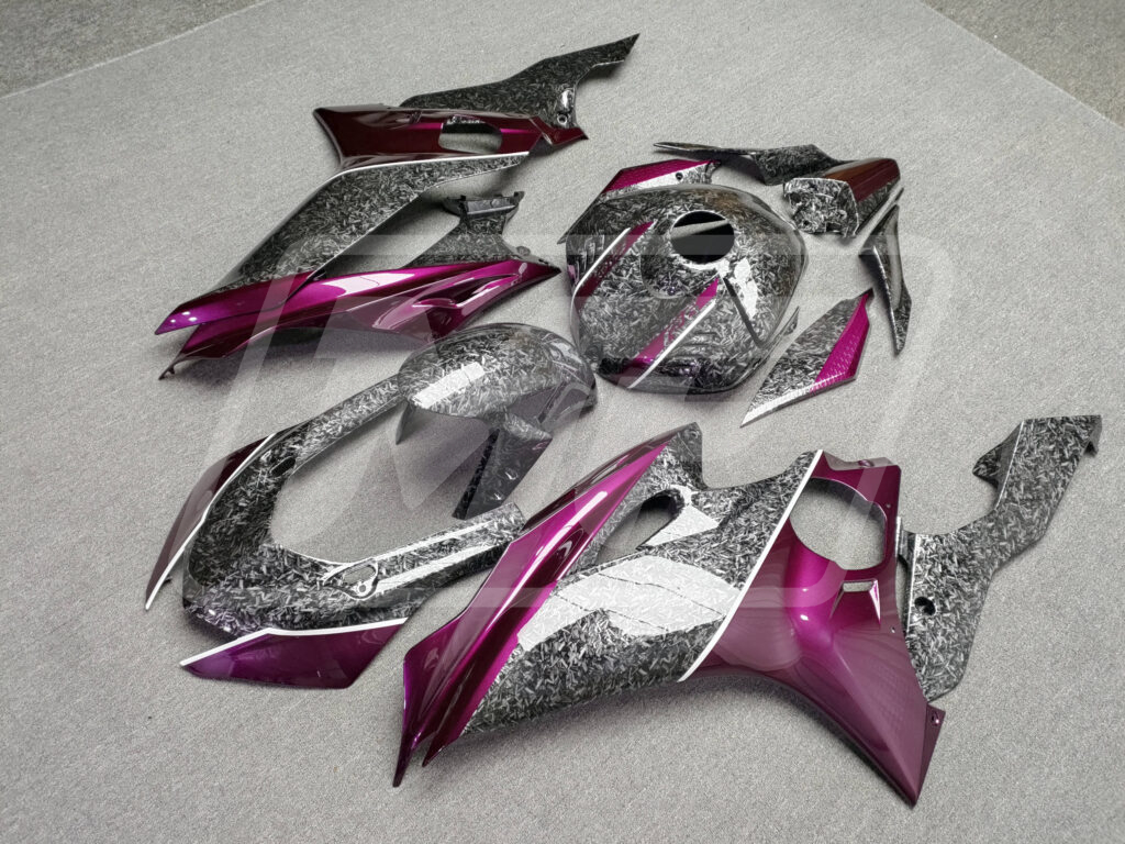 2017 - 2022 Yamaha R6 Gloss Forged Carbon Fiber Style with Purple fairing set - ABS injection, custom painted by Monster Fairings