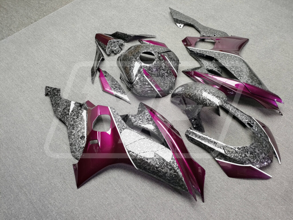Gloss Forged Carbon Fiber Style with Purple ABS fairings for Yamaha R6 2017 - 2022 - premium OEM fit kit by Monster Fairings