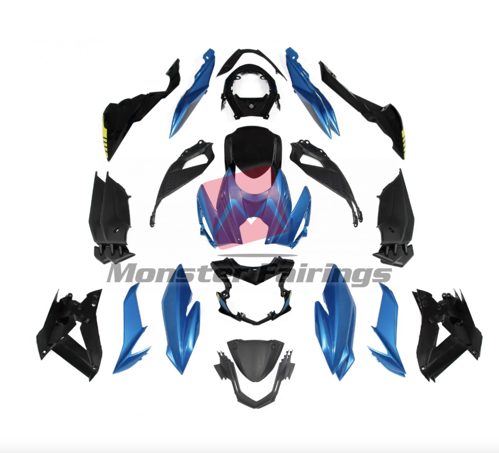 Suzuki GSXS 750 2017 - 2022 Blue and Black ABS fairings - custom motorcycle bodywork kit by Monster Fairings