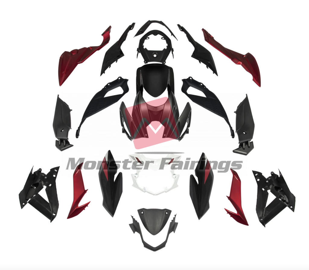 Suzuki GSXS 750 2017 - 2022 Matte Black with Red ABS fairings - custom motorcycle bodywork kit by Monster Fairings