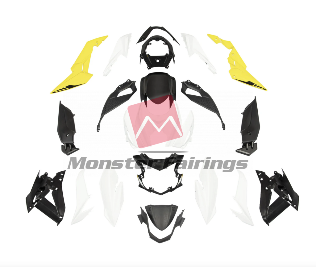 Suzuki GSXS 750 2017 - 2022 White and Yellow ABS fairings - custom motorcycle bodywork kit by Monster Fairings