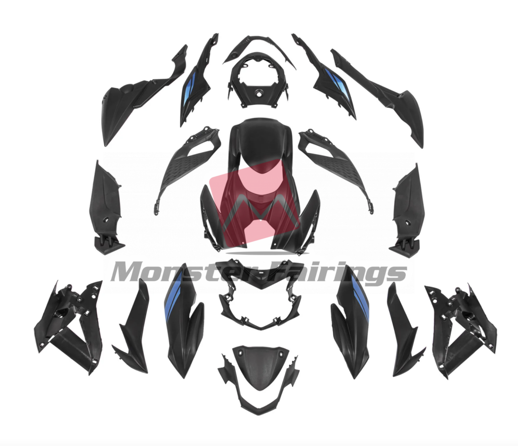Suzuki GSXS 750 2017 - 2022 Matte Black with Blue Accents ABS fairings - custom motorcycle bodywork kit by Monster Fairings