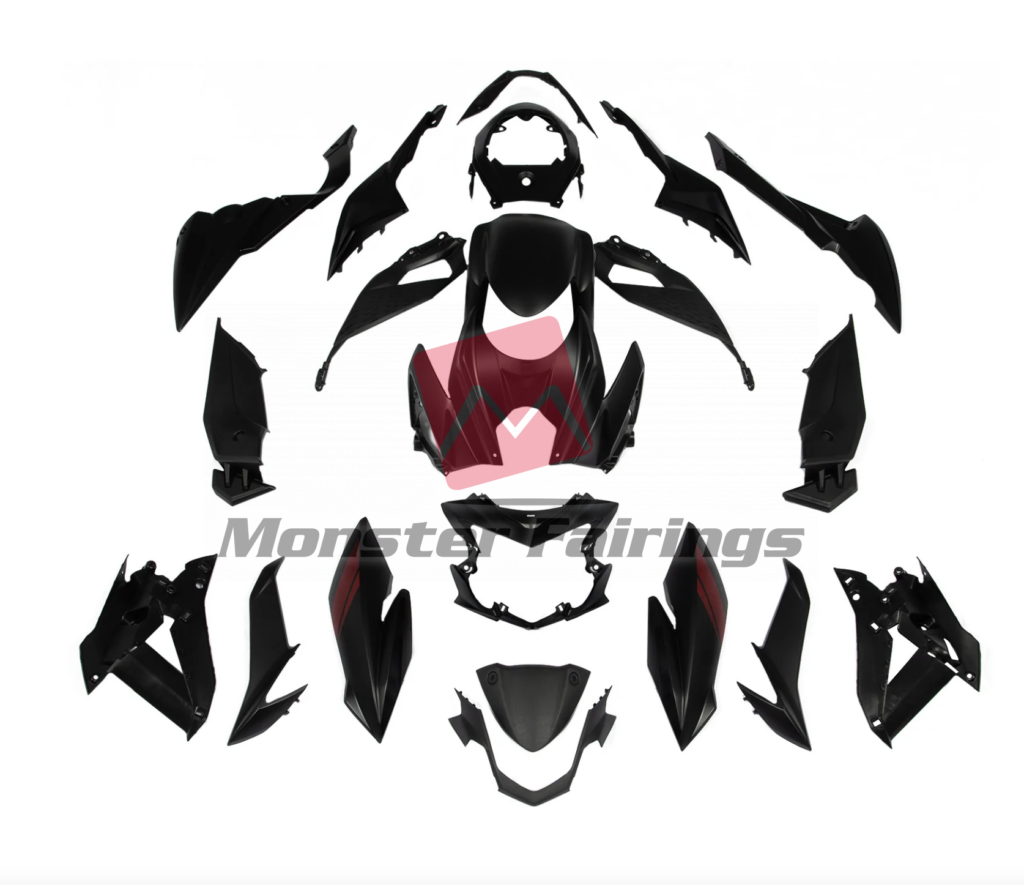 Suzuki GSXS 750 2017 - 2022 Matte Black with Red Accents ABS fairings - custom motorcycle bodywork kit by Monster Fairings