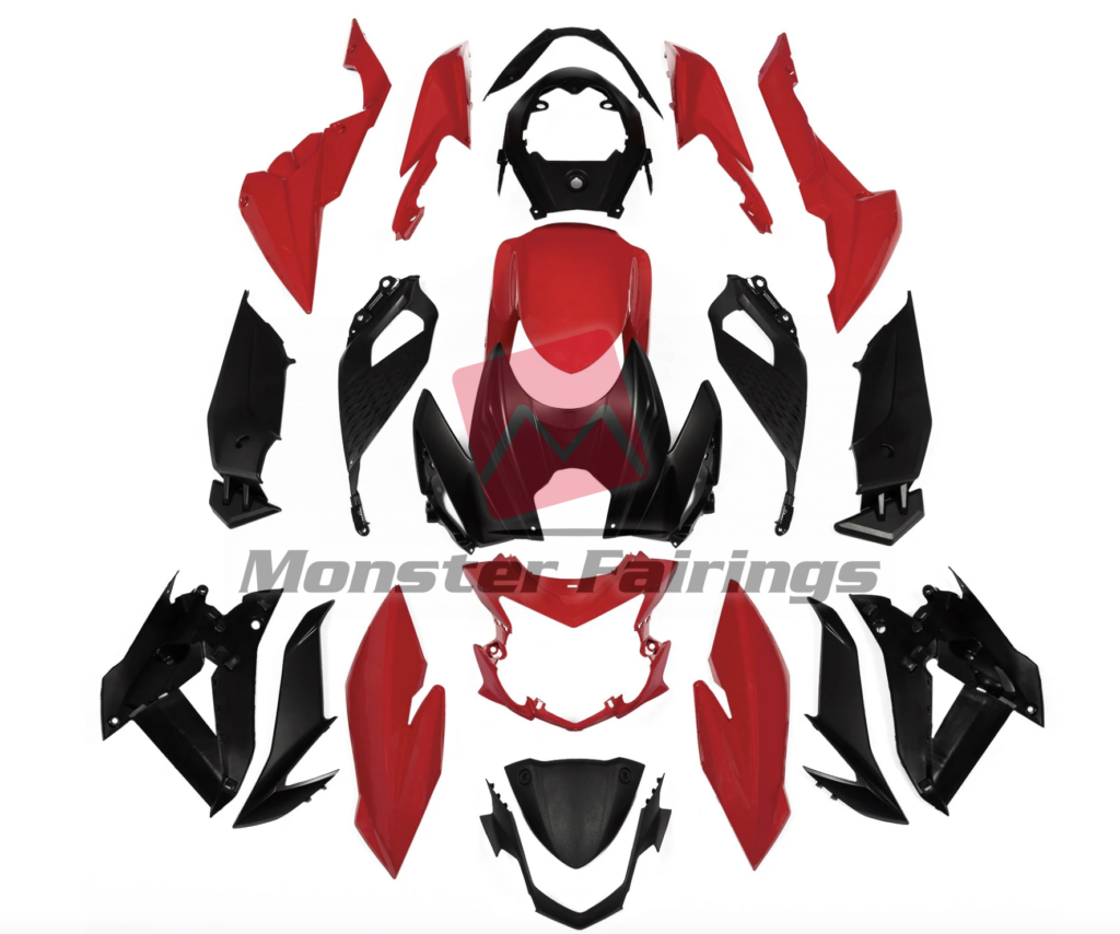 Suzuki GSXS 750 2017 - 2022 Red and Black ABS fairings - custom motorcycle bodywork kit by Monster Fairings