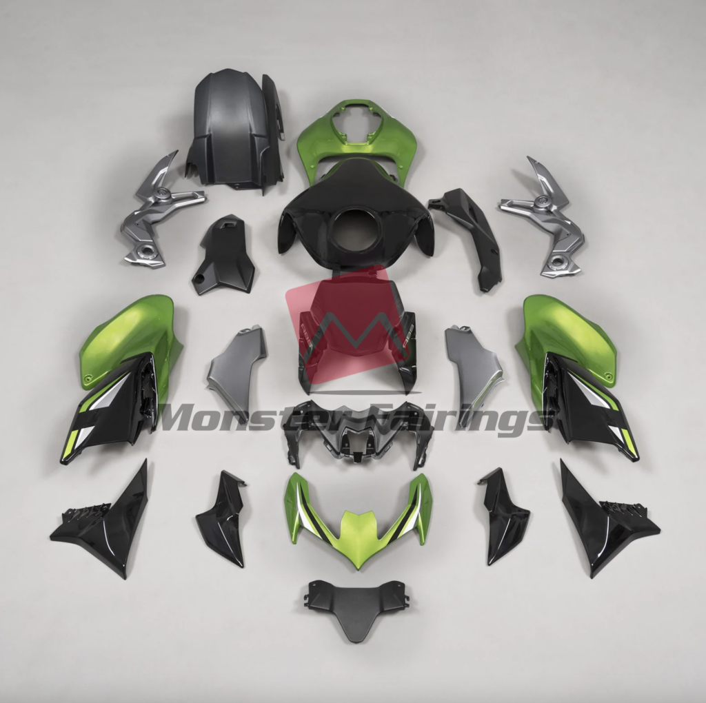 Kawasaki Z900 2020 - 2024 Green Silver and Black ABS fairings - custom motorcycle bodywork kit by Monster Fairings
