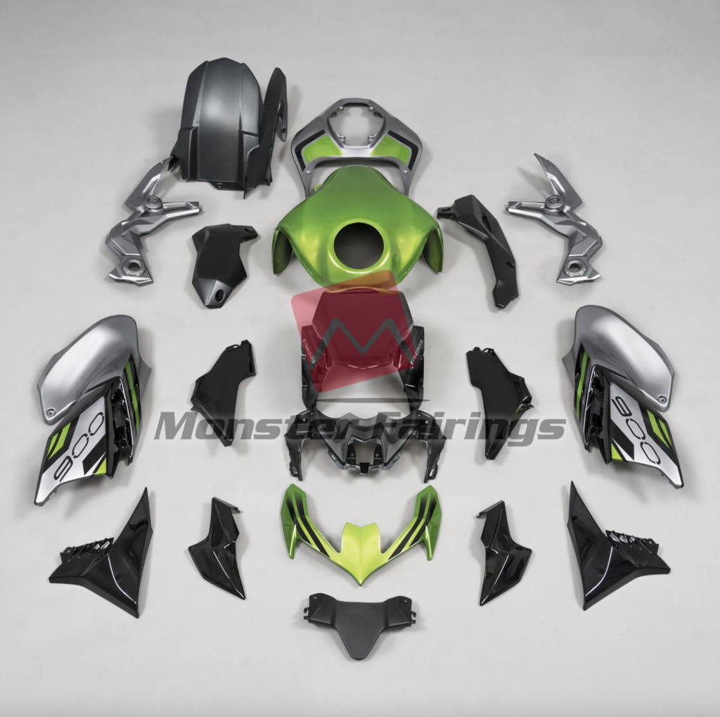 Kawasaki Z900 2020 - 2024 Black and Green ABS fairings - custom motorcycle bodywork kit by Monster Fairings