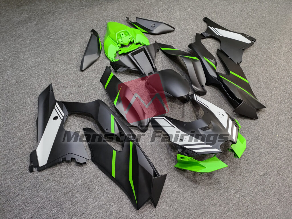 Matte Black with Green & and White ABS fairings for Kawasaki ZX - 10R 2021 - 2025 - premium OEM fit kit by Monster Fairings