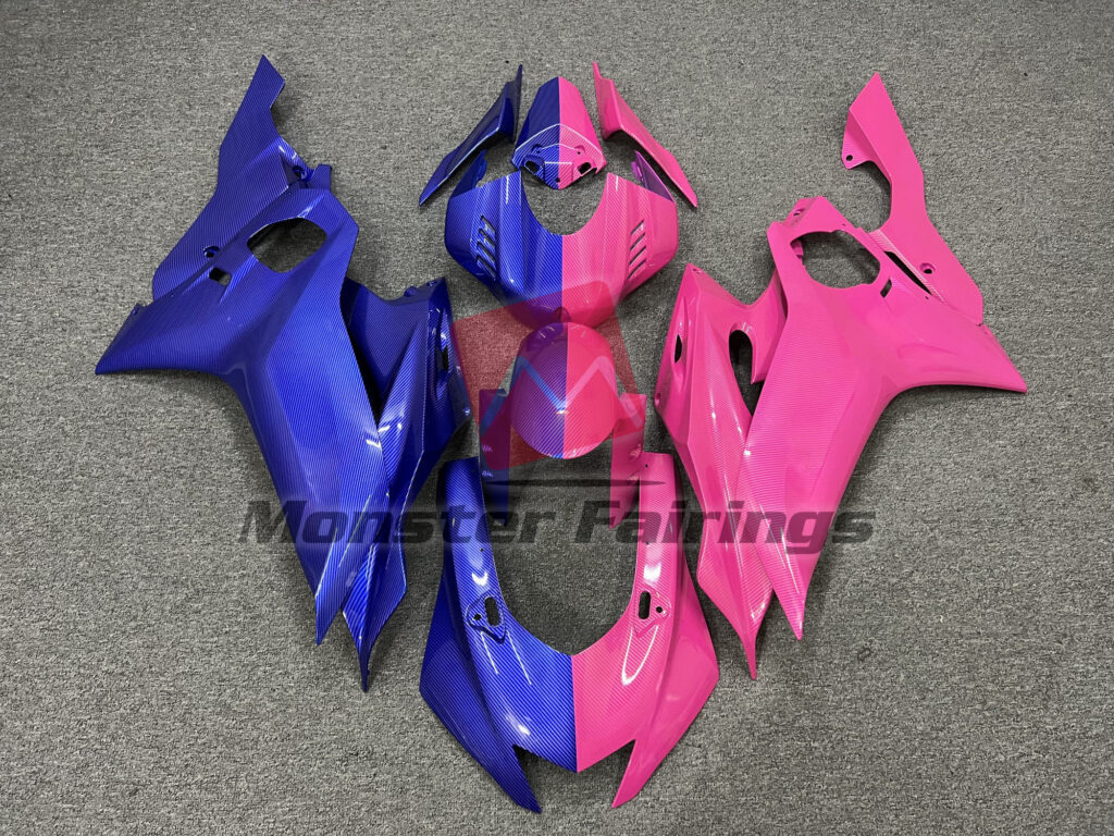 Yamaha R6 2017 - 2022 Blue and Pink Carbon Fiber Style Split ABS fairings - custom motorcycle bodywork kit by Monster Fairings