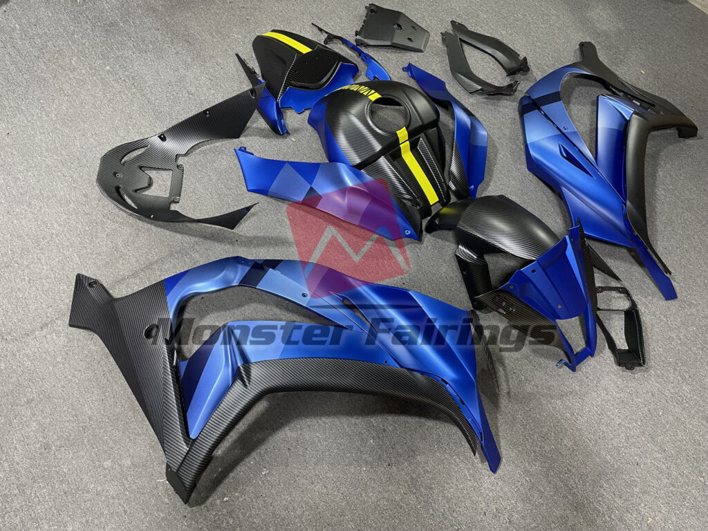 Matte Blue & Carbon Fiber Style with Yellow ABS fairings for Kawasaki ZX - 10R 2011 - 2015 - premium OEM fit kit by Monster Fairings