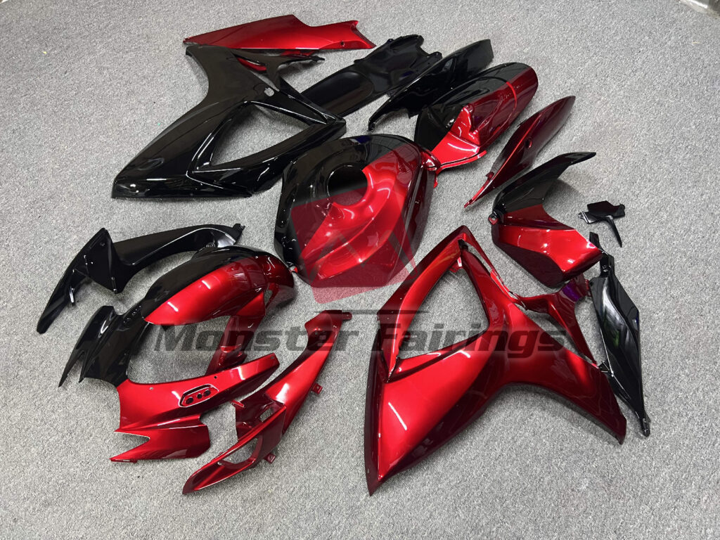 Suzuki GSXR 600 - 750 custom ABS fairings 2006 - 2007 in Half Red and Black - durable replacement kit, Monster Fairings