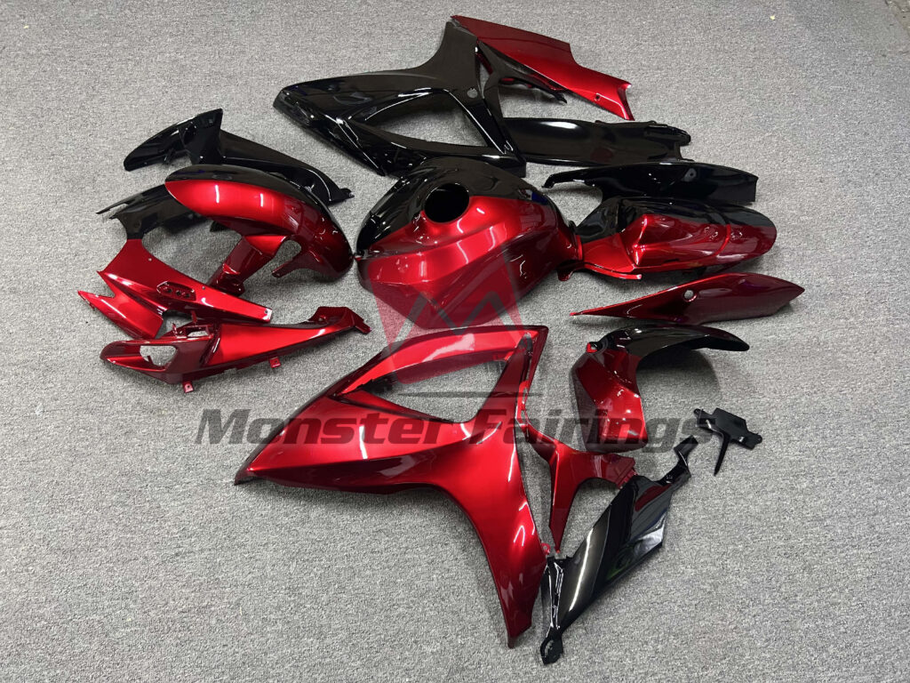 2006 - 2007 Suzuki GSXR 600 - 750 Half Red and Black fairing set - ABS injection, custom painted by Monster Fairings