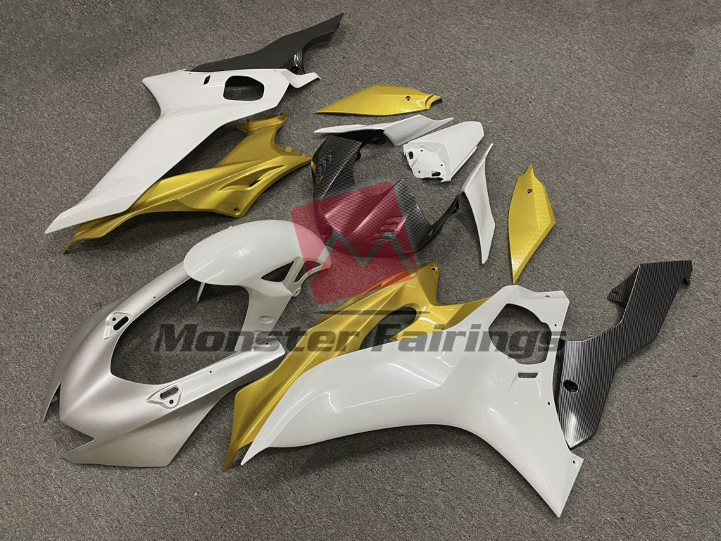 Yamaha R6 custom ABS fairings 2017 - 2022 in Silver White and Gold - durable replacement kit, Monster Fairings