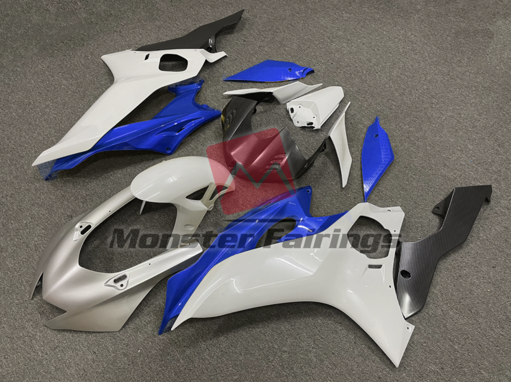 Yamaha R6 custom ABS fairings 2017 - 2022 in Silver White and Blue - durable replacement kit, Monster Fairings