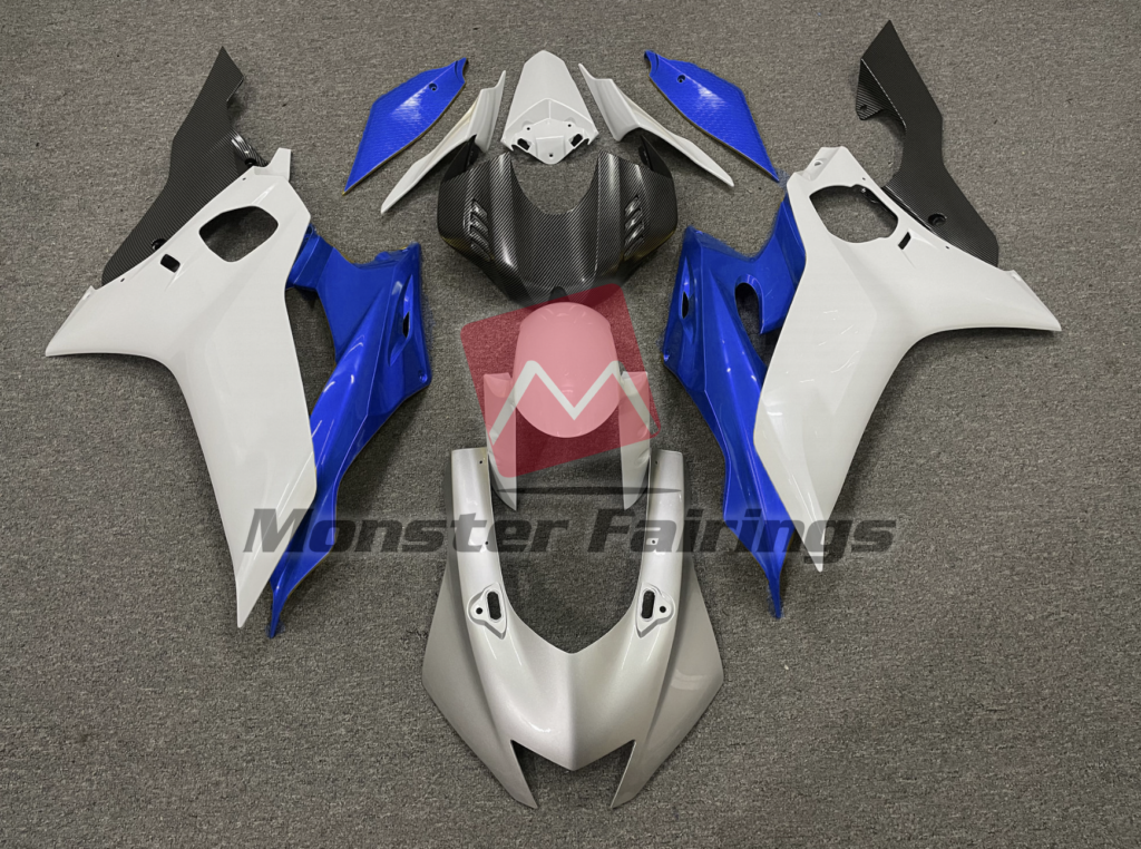 Yamaha R6 2017 - 2022 Silver White and Blue ABS fairings - custom motorcycle bodywork kit by Monster Fairings