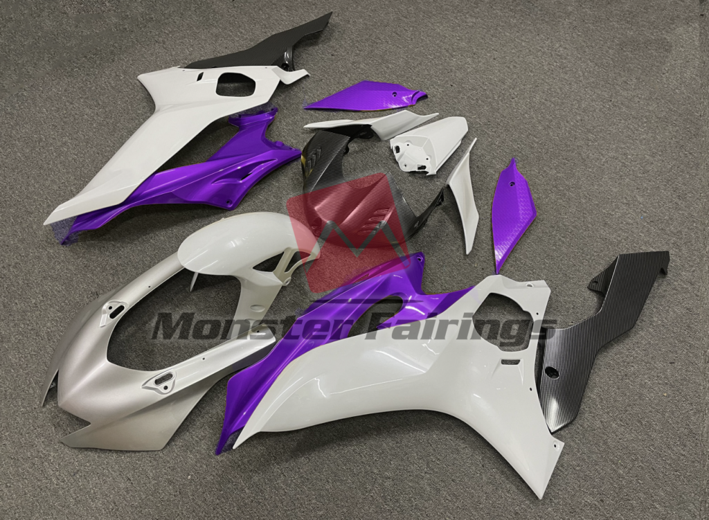 Yamaha R6 custom ABS fairings 2017 - 2022 in Silver White and Purple - durable replacement kit, Monster Fairings