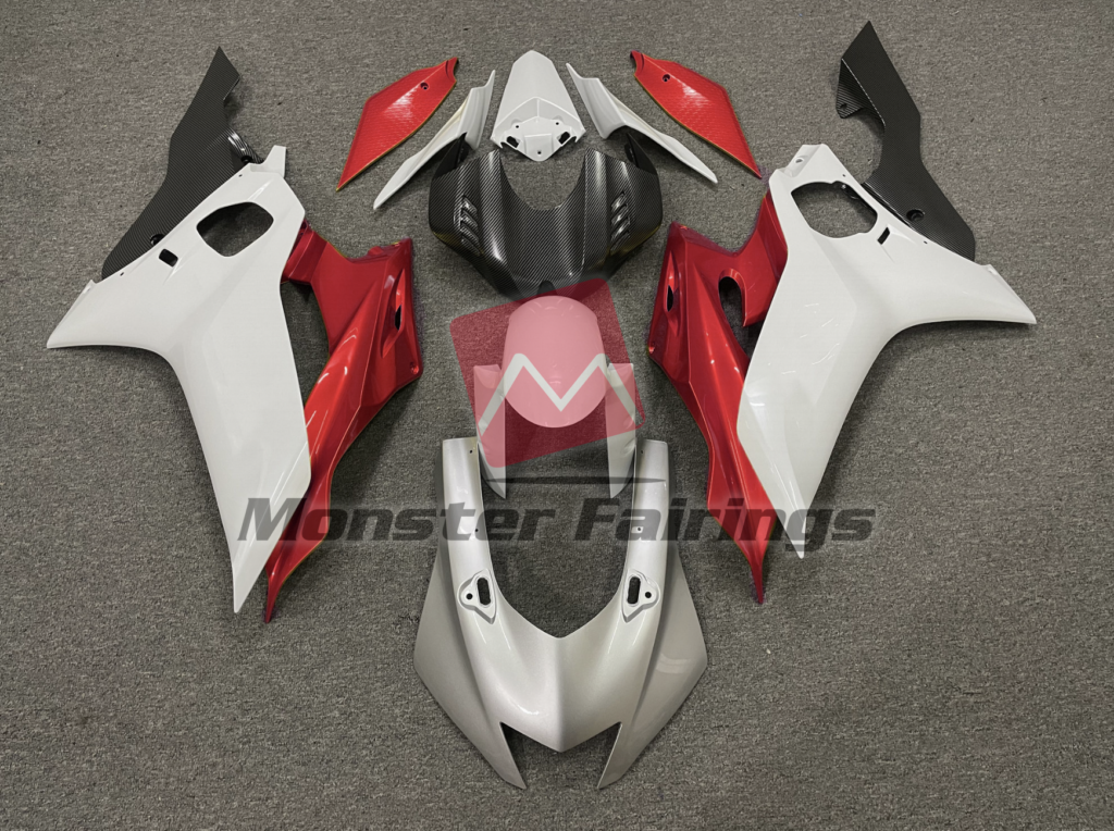Yamaha R6 2017 - 2022 Silver White and Red ABS fairings - custom motorcycle bodywork kit by Monster Fairings