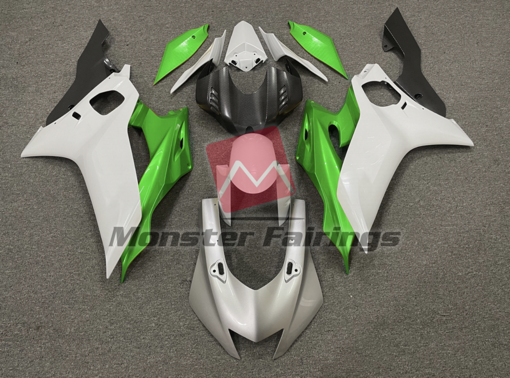 Yamaha R6 2017 - 2022 Silver White and Green ABS fairings - custom motorcycle bodywork kit by Monster Fairings