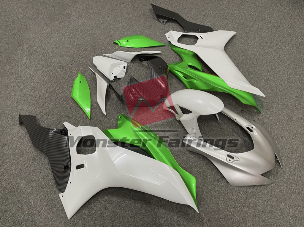 Silver White and Green ABS fairings for Yamaha R6 2017 - 2022 - premium OEM fit kit by Monster Fairings