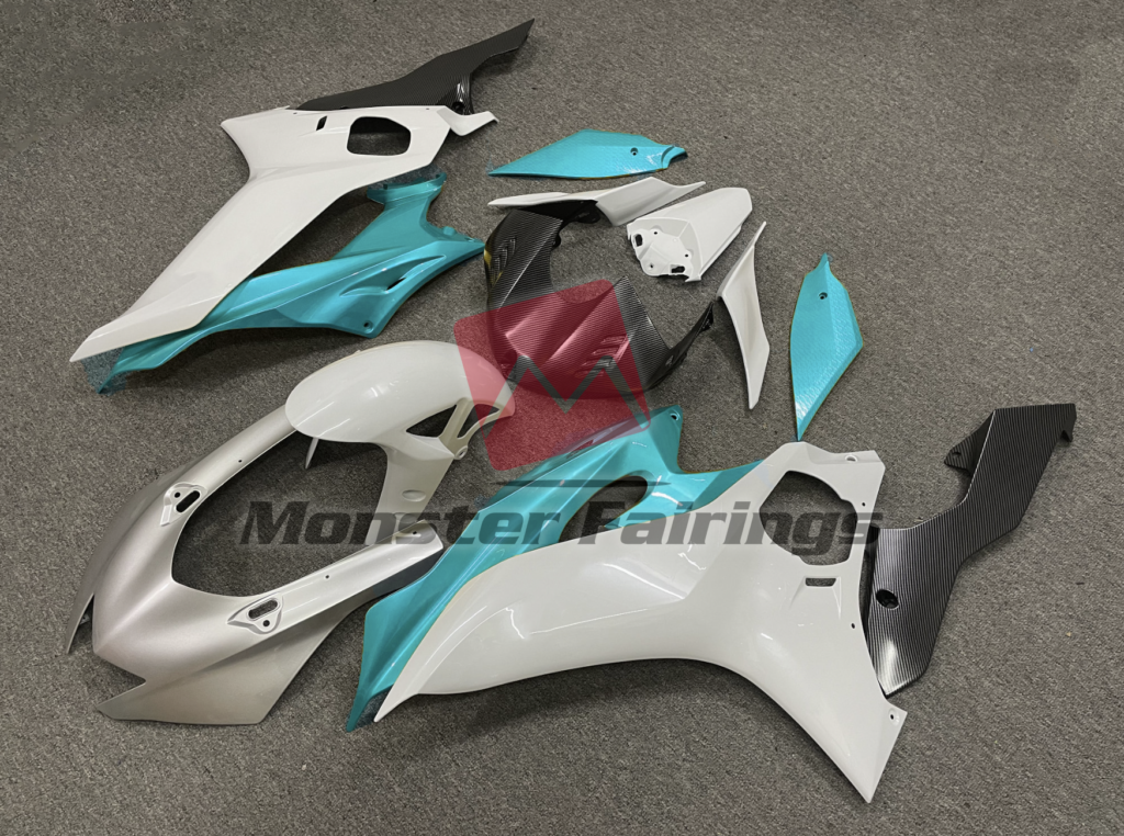 Yamaha R6 custom ABS fairings 2017 - 2022 in Silver White Light Blue - durable replacement kit, Monster Fairings