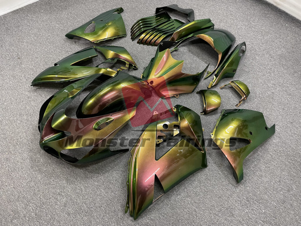 Kawasaki ZX14R custom ABS fairings 2006 - 2011 in Gloss Green Chameleon - durable replacement kit, Monster Fairings