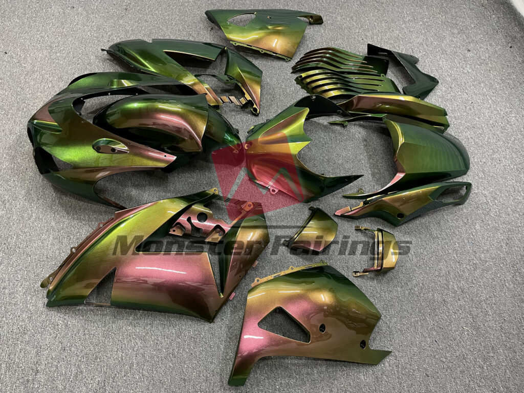 2006 - 2011 Kawasaki ZX14R Gloss Green Chameleon fairing set - ABS injection, custom painted by Monster Fairings