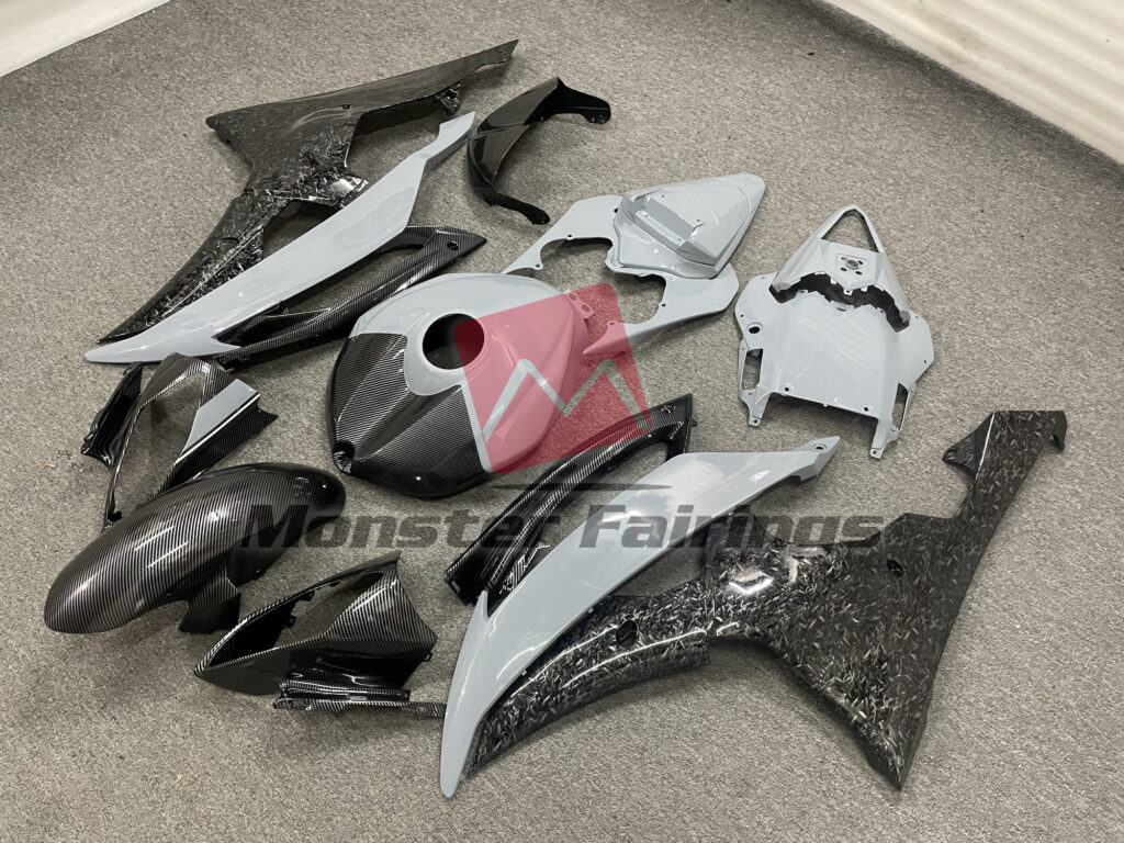 2008 - 2016 Yamaha R6 Gloss Nardo Gray Forged & Carbon Fiber fairing set - ABS injection, custom painted by Monster Fairings