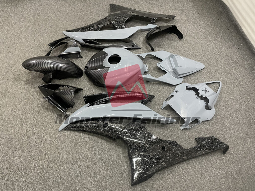Yamaha R6 custom ABS fairings 2008 - 2016 in Gloss Nardo Gray Forged & Carbon Fiber - durable replacement kit, Monster Fairings
