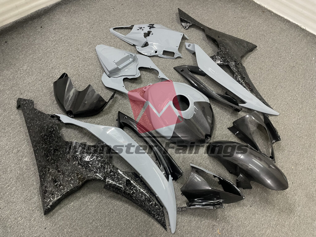 Gloss Nardo Gray Forged & Carbon Fiber ABS fairings for Yamaha R6 2008 - 2016 - premium OEM fit kit by Monster Fairings